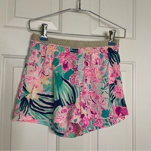Lilly Pulitzer Pink Floral Shorts with Gold Waistband